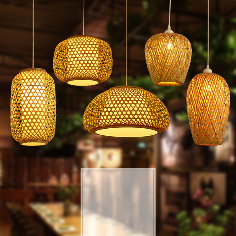 Wood Handwoven Suspension Lighting Minimalist 1��Head Rattan Pendant Ceiling Light Clearhalo 'Ceiling Lights' 'Modern Pendants' 'Modern' 'Pendant Lights' 'Pendants' Lighting' 2245658