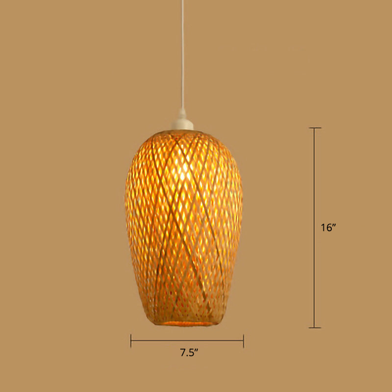 Wood Handwoven Suspension Lighting Minimalist 1��Head Rattan Pendant Ceiling Light Wood D Clearhalo 'Ceiling Lights' 'Modern Pendants' 'Modern' 'Pendant Lights' 'Pendants' Lighting' 2245665