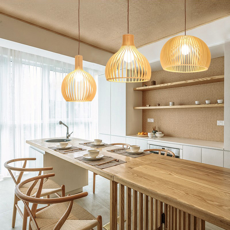 Wood Geometrical Ceiling Light Modern Single Hanging Pendant Light for Restaurant Clearhalo 'Ceiling Lights' 'Modern Pendants' 'Modern' 'Pendant Lights' 'Pendants' Lighting' 2245684