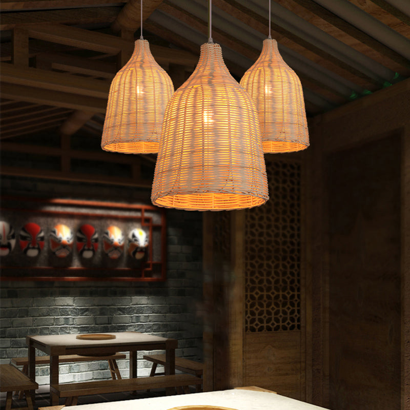 South-east Asia Handcrafted Pendant Light Rattan Single-Bulb Contemporary Suspension Light in Wood Clearhalo 'Ceiling Lights' 'Pendant Lights' 'Pendants' Lighting' 2245690