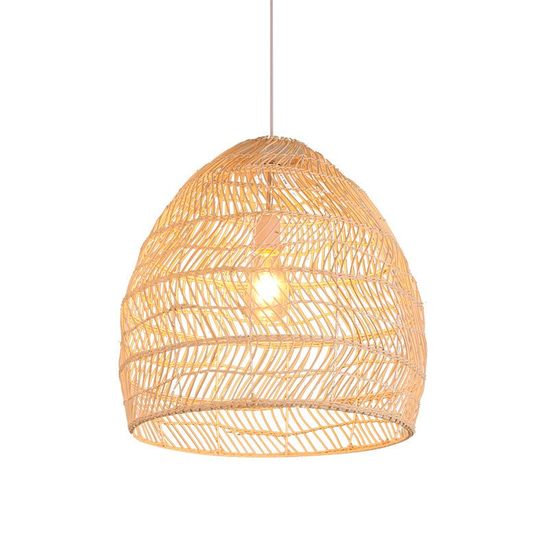 South-east Asia Handcrafted Pendant Light Rattan Single-Bulb Contemporary Suspension Light in Wood Clearhalo 'Ceiling Lights' 'Pendant Lights' 'Pendants' Lighting' 2245698