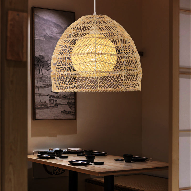 Bell Shade Rattan Suspension Lighting Simplicity 1-Light Wood Pendant Light Fixture Clearhalo 'Ceiling Lights' 'Pendant Lights' 'Pendants' Lighting' 2245699