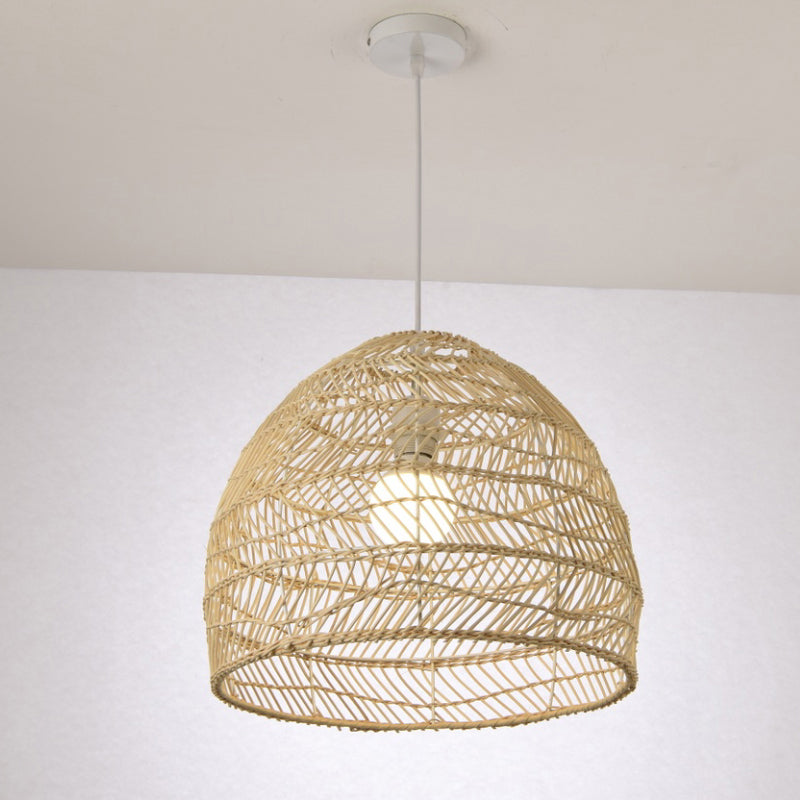 Bell Shade Rattan Suspension Lighting Simplicity 1-Light Wood Pendant Light Fixture Clearhalo 'Ceiling Lights' 'Pendant Lights' 'Pendants' Lighting' 2245704