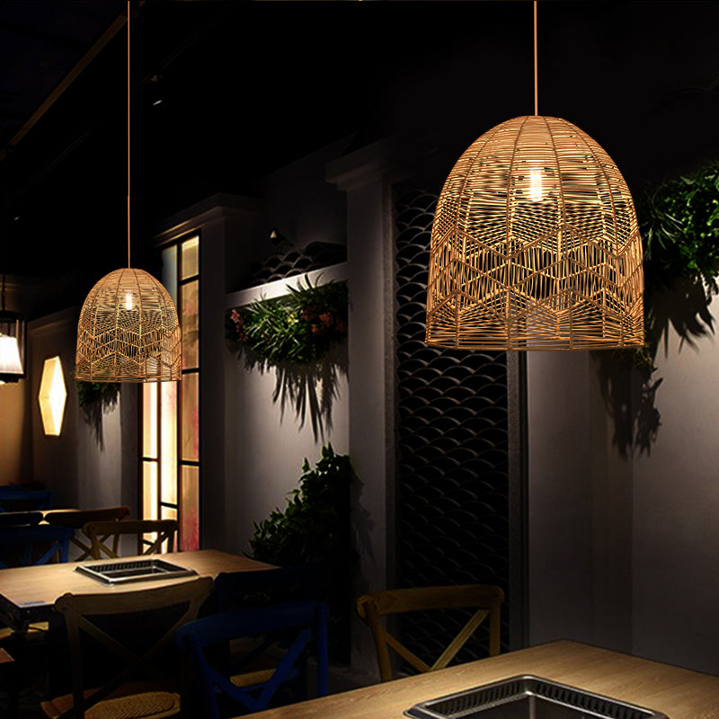 Elongated Ceiling Lighting Asian Style Rattan 1��Bulb Wood Hanging Lamp for Tea Room Clearhalo 'Ceiling Lights' 'Pendant Lights' 'Pendants' Lighting' 2245706