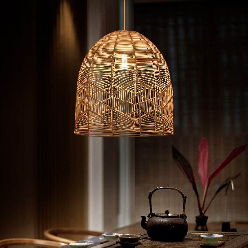 Elongated Ceiling Lighting Asian Style Rattan 1��Bulb Wood Hanging Lamp for Tea Room Clearhalo 'Ceiling Lights' 'Pendant Lights' 'Pendants' Lighting' 2245707