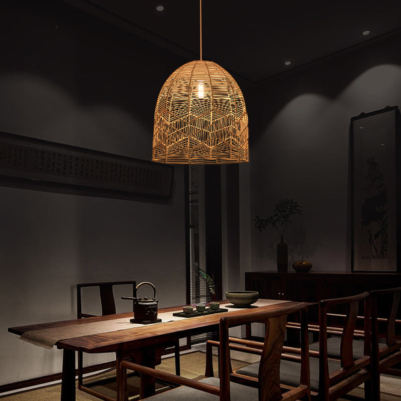 Elongated Ceiling Lighting Asian Style Rattan 1��Bulb Wood Hanging Lamp for Tea Room Clearhalo 'Ceiling Lights' 'Pendant Lights' 'Pendants' Lighting' 2245709