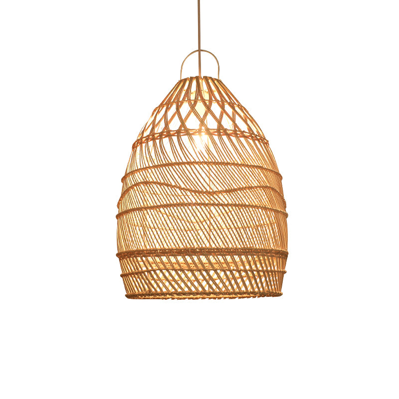 Asian Style Elongated Suspension Lighting Rattan 1 Head Restaurant Pendant Ceiling Light in Wood Clearhalo 'Ceiling Lights' 'Lighting' 'Pendant Lights' 2245716_928c8c5a-0be8-48f8-a146-dc1020a39691