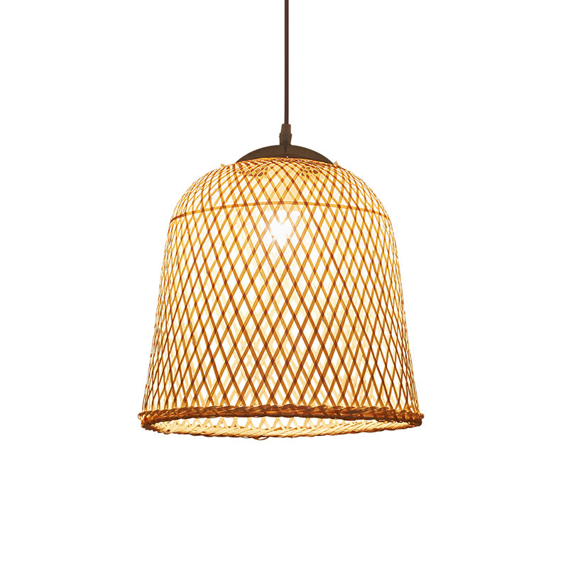 Bell Restaurant Pendant Light Bamboo Single-Bulb Contemporary Suspension Light in Wood Clearhalo 'Ceiling Lights' 'Pendant Lights' 'Pendants' Lighting' 2245728