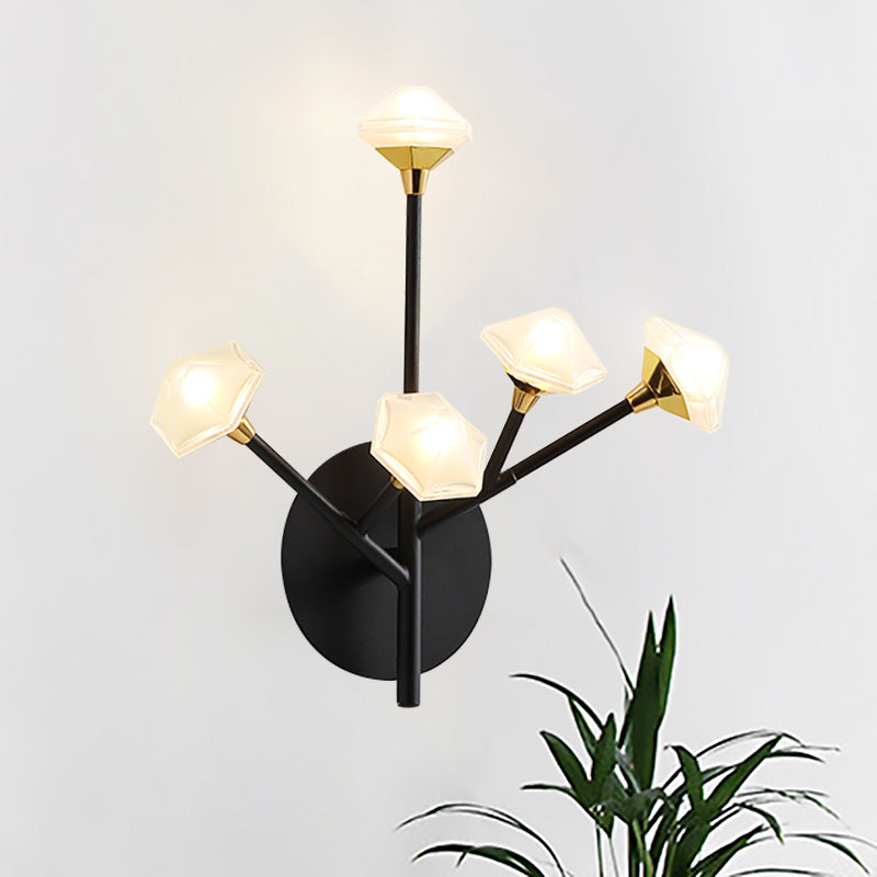 Geometric Acrylic Shade Wall Light Modernist 5 Lights Black/Gold Finish Wall Sconce Lamp with Branching Design Black Clearhalo 'Cast Iron' 'Glass' 'Industrial' 'Modern wall lights' 'Modern' 'Tiffany' 'Traditional wall lights' 'Wall Lamps & Sconces' 'Wall Lights' Lighting' 224576