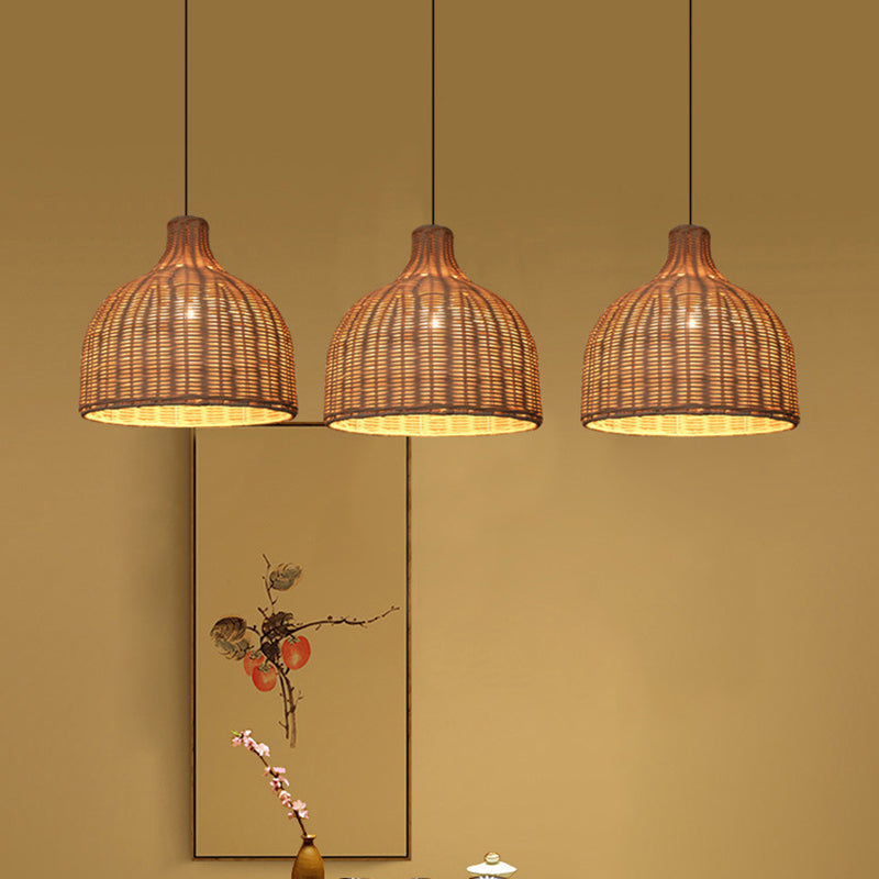 Rattan Bell Shaded Pendant Light Contemporary Single-Bulb Wood Suspension Lighting Fixture Wood Clearhalo 'Ceiling Lights' 'Pendant Lights' 'Pendants' Lighting' 2245766_c358b4cc-b42b-400d-9c3b-b1b4e2d4ca68