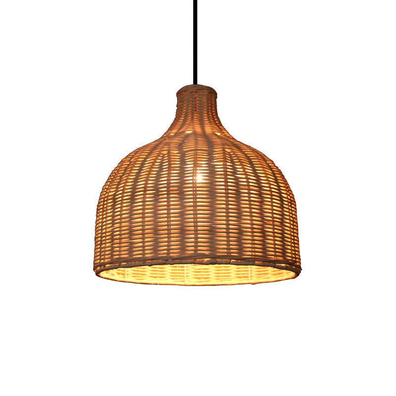 Rattan Bell Shaded Pendant Light Contemporary Single-Bulb Wood Suspension Lighting Fixture Clearhalo 'Ceiling Lights' 'Pendant Lights' 'Pendants' Lighting' 2245769