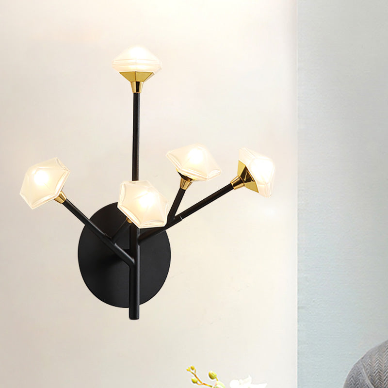 Geometric Acrylic Shade Wall Light Modernist 5 Lights Black/Gold Finish Wall Sconce Lamp with Branching Design Clearhalo 'Cast Iron' 'Glass' 'Industrial' 'Modern wall lights' 'Modern' 'Tiffany' 'Traditional wall lights' 'Wall Lamps & Sconces' 'Wall Lights' Lighting' 224577