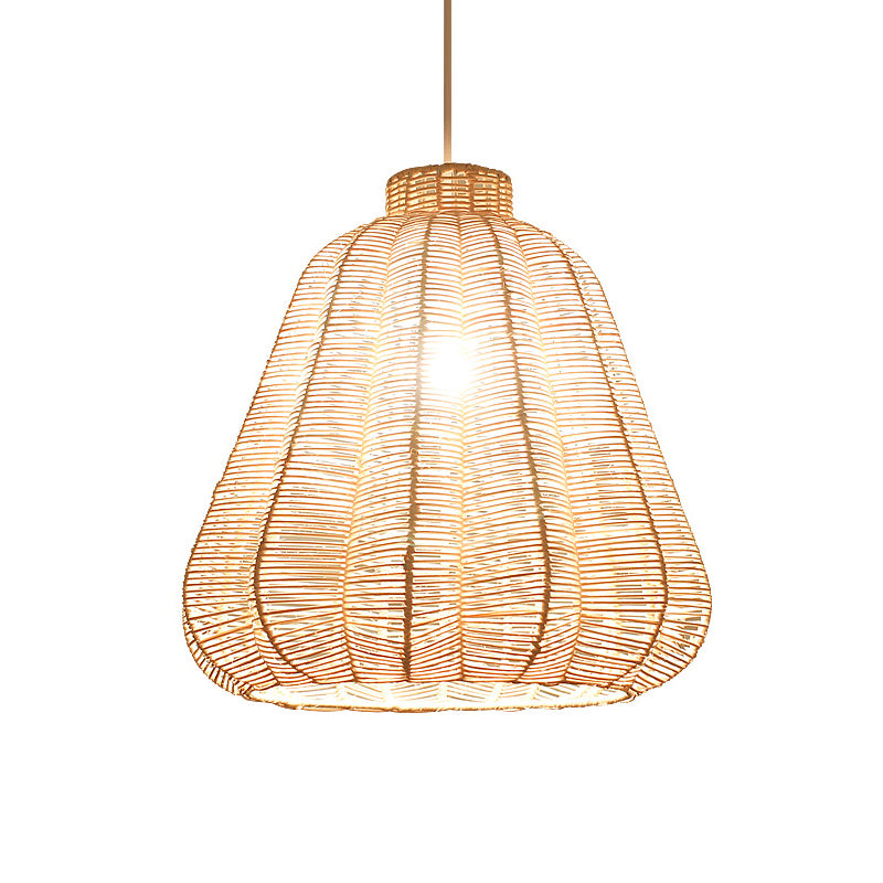 Tapered Ceiling Lighting Asian Style Rattan 1��Bulb Wood Hanging Lamp for Restaurant Clearhalo 'Ceiling Lights' 'Pendant Lights' 'Pendants' Lighting' 2245785