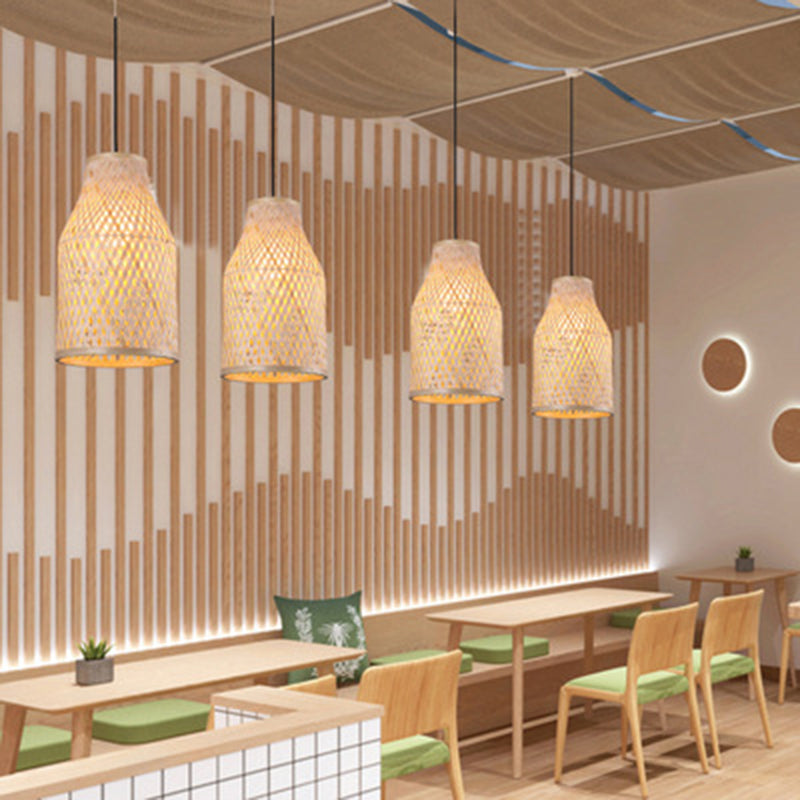 Wood Woven Suspension Lighting Minimalist Single Bamboo Pendant Ceiling Light for Restaurant Wood A Clearhalo 'Ceiling Lights' 'Pendant Lights' 'Pendants' Lighting' 2245788_e1ff3b41-19e5-4eef-82a3-a0845bf26f4c