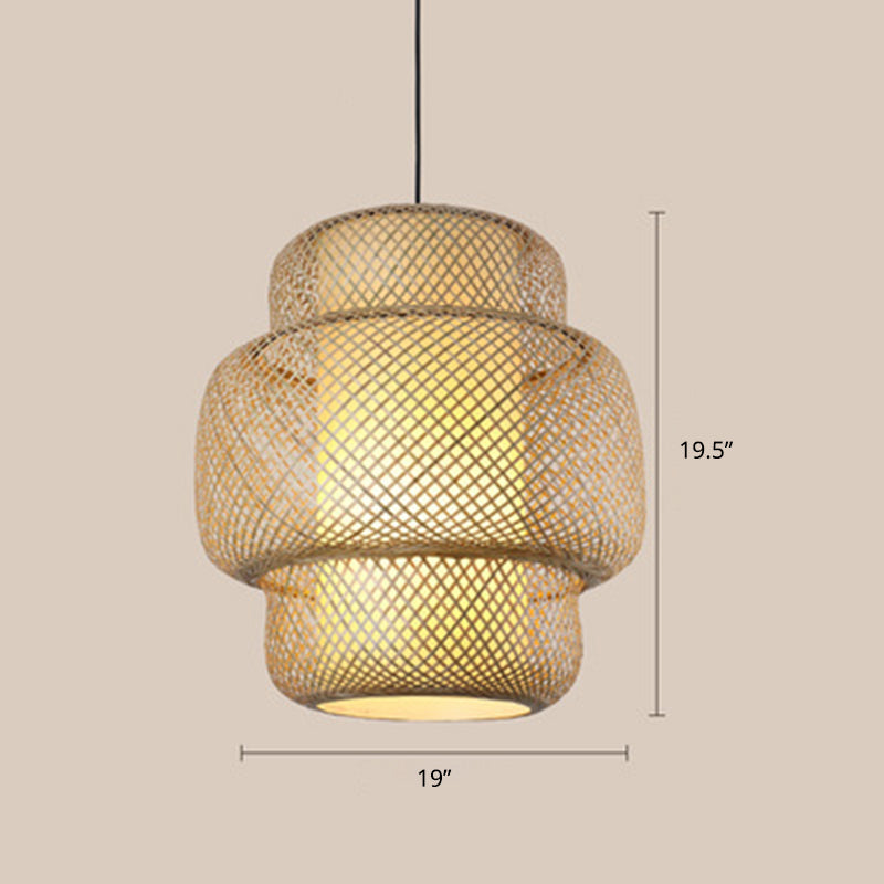 Wood Woven Suspension Lighting Minimalist Single Bamboo Pendant Ceiling Light for Restaurant Clearhalo 'Ceiling Lights' 'Pendant Lights' 'Pendants' Lighting' 2245796