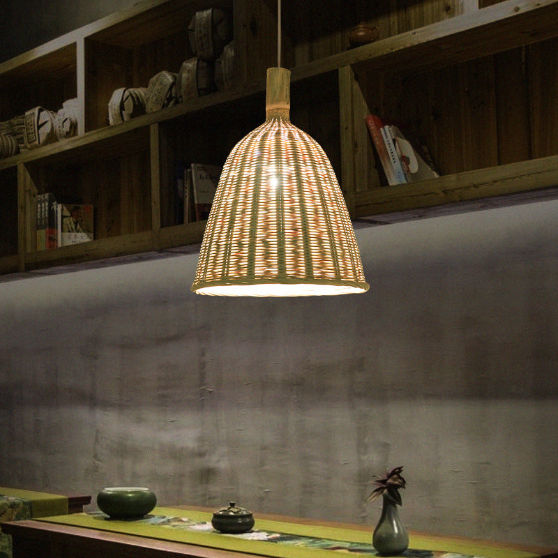 Funnel Tea Room Suspension Light Bamboo 1-Light Simplicity Pendant Light Fixture in Wood Clearhalo 'Ceiling Lights' 'Pendant Lights' 'Pendants' Lighting' 2245807