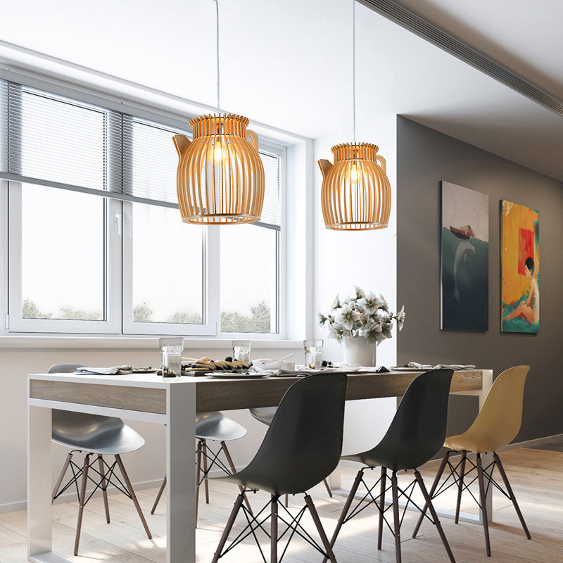 Handmade Restaurant Suspension Light Wood 1-Light Simplicity Pendant Light Fixture Clearhalo 'Ceiling Lights' 'Pendant Lights' 'Pendants' Lighting' 2245855