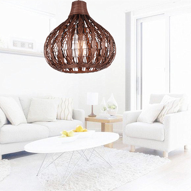 Onion Shaded Ceiling Light Asian Style Rattan 1��Bulb Restaurant Hanging Light Fixture Clearhalo 'Ceiling Lights' 'Pendant Lights' 'Pendants' Lighting' 2245860