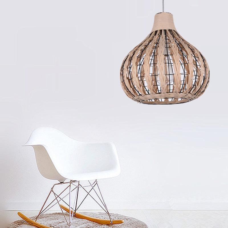 Onion Shaded Ceiling Light Asian Style Rattan 1��Bulb Restaurant Hanging Light Fixture Wood Clearhalo 'Ceiling Lights' 'Pendant Lights' 'Pendants' Lighting' 2245861_16723e1d-36b5-4373-a108-db7f6529b7e3