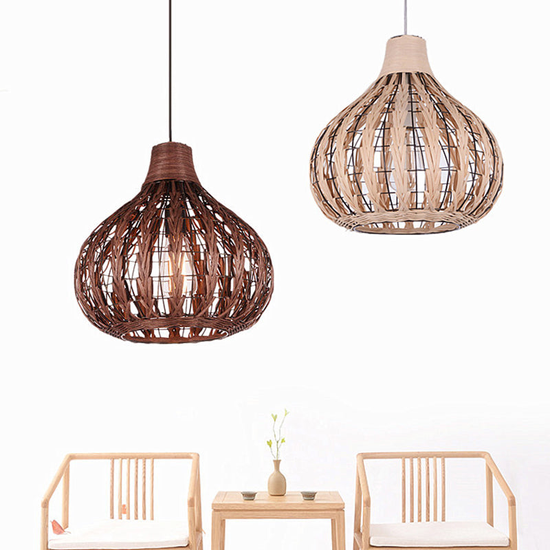 Onion Shaded Ceiling Light Asian Style Rattan 1��Bulb Restaurant Hanging Light Fixture Clearhalo 'Ceiling Lights' 'Pendant Lights' 'Pendants' Lighting' 2245862