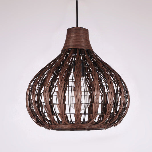 Onion Shaded Ceiling Light Asian Style Rattan 1 Bulb Restaurant Hanging Light Fixture Clearhalo 'Ceiling Lights' 'Lighting' 'Pendant Lights' 2245863_88210e73-9594-4c12-acad-62a07e02359a