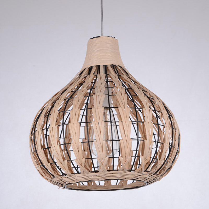Onion Shaded Ceiling Light Asian Style Rattan 1��Bulb Restaurant Hanging Light Fixture Clearhalo 'Ceiling Lights' 'Pendant Lights' 'Pendants' Lighting' 2245864