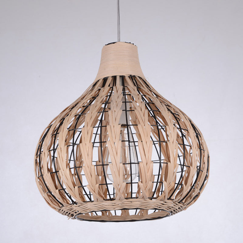 Onion Shaded Ceiling Light Asian Style Rattan 1 Bulb Restaurant Hanging Light Fixture Clearhalo 'Ceiling Lights' 'Lighting' 'Pendant Lights' 2245864_701ae76f-bc1f-42f2-8935-6535f979cfe9