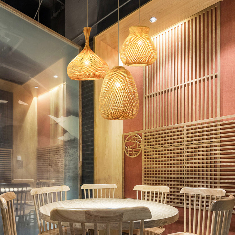 Modern Style Handwoven Ceiling Light Rattan Single Restaurant Hanging Pendant Light in Wood Clearhalo 'Ceiling Lights' 'Pendant Lights' 'Pendants' Lighting' 2245871