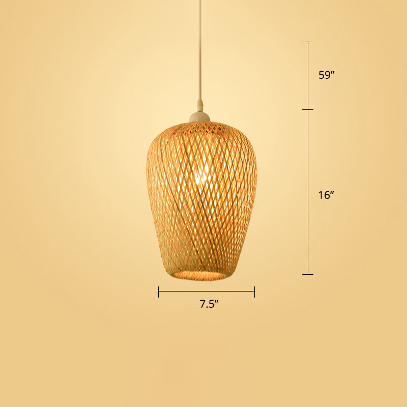 Modern Style Handwoven Ceiling Light Rattan Single Restaurant Hanging Pendant Light in Wood Clearhalo 'Ceiling Lights' 'Pendant Lights' 'Pendants' Lighting' 2245885