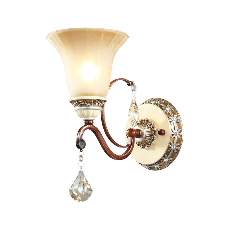 Bell Wall Lighting Lodge Style Frosted Glass 1 Bulb White Wall Sconce with Clear Crystal Drops for Corridor Clearhalo 'Cast Iron' 'Glass' 'Industrial' 'Modern wall lights' 'Modern' 'Tiffany' 'Traditional wall lights' 'Wall Lamps & Sconces' 'Wall Lights' Lighting' 224589