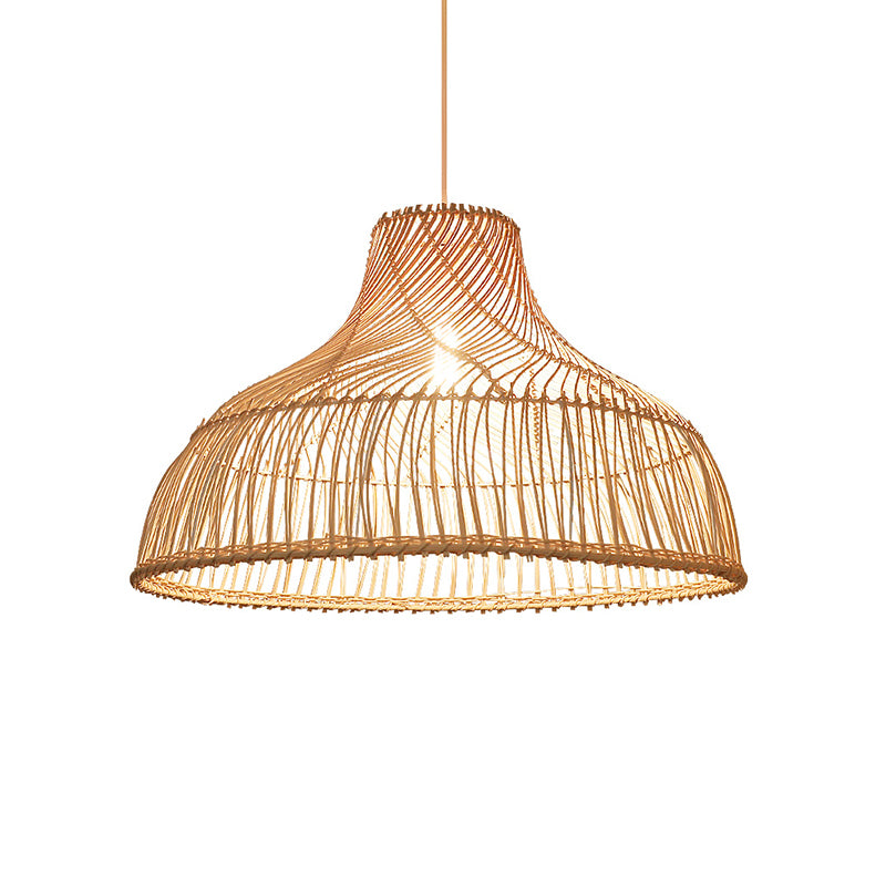 Pot Lid Rattan Suspension Light Simplicity 1-Light Wood Pendant Light for Tea Room Clearhalo 'Ceiling Lights' 'Pendant Lights' 'Pendants' Lighting' 2245891