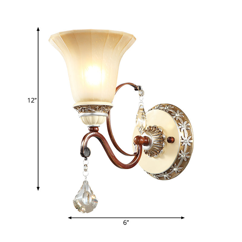 Bell Wall Lighting Lodge Style Frosted Glass 1 Bulb White Wall Sconce with Clear Crystal Drops for Corridor Clearhalo 'Cast Iron' 'Glass' 'Industrial' 'Modern wall lights' 'Modern' 'Tiffany' 'Traditional wall lights' 'Wall Lamps & Sconces' 'Wall Lights' Lighting' 224590