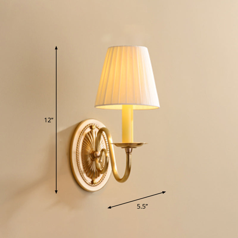 Minimalism Candlestick Wall Mount Light Metal Wall Lighting with Bucket Fabric Shade in Brass Clearhalo 'Wall Lamps & Sconces' 'Wall Lights' Lighting' 2246073