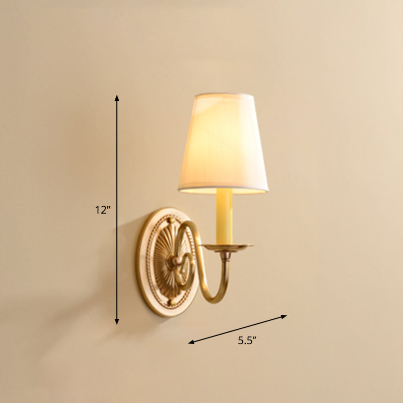 Minimalism Candlestick Wall Mount Light Metal Wall Lighting with Bucket Fabric Shade in Brass 1.0 Brass A Clearhalo 'Wall Lamps & Sconces' 'Wall Lights' Lighting' 2246075