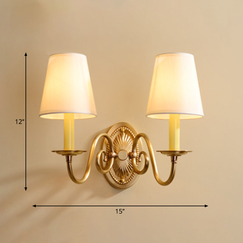 Minimalism Candlestick Wall Mount Light Metal Wall Lighting with Bucket Fabric Shade in Brass 2.0 Brass A Clearhalo 'Wall Lamps & Sconces' 'Wall Lights' Lighting' 2246079