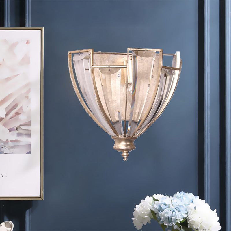 Bowl Shape Wall Sconce Vintage Style Clear Crystal 1 Bulb Bedroom Wall Lighting in Gold Finish Clearhalo 'Modern wall lights' 'Modern' 'Wall Lamps & Sconces' 'Wall Lights' Lighting' 224612