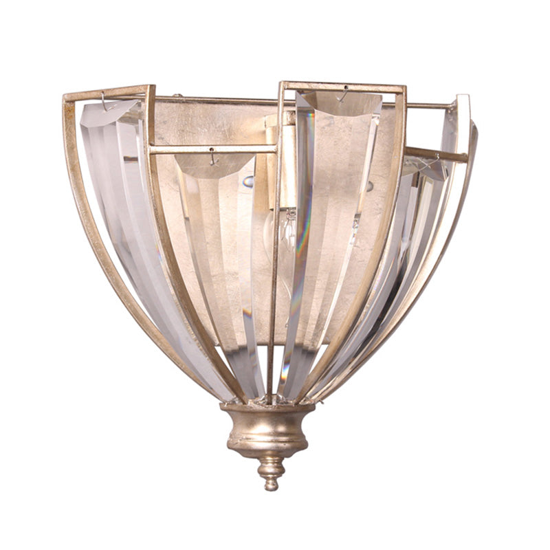 Bowl Shape Wall Sconce Vintage Style Clear Crystal 1 Bulb Bedroom Wall Lighting in Gold Finish Clearhalo 'Modern wall lights' 'Modern' 'Wall Lamps & Sconces' 'Wall Lights' Lighting' 224613