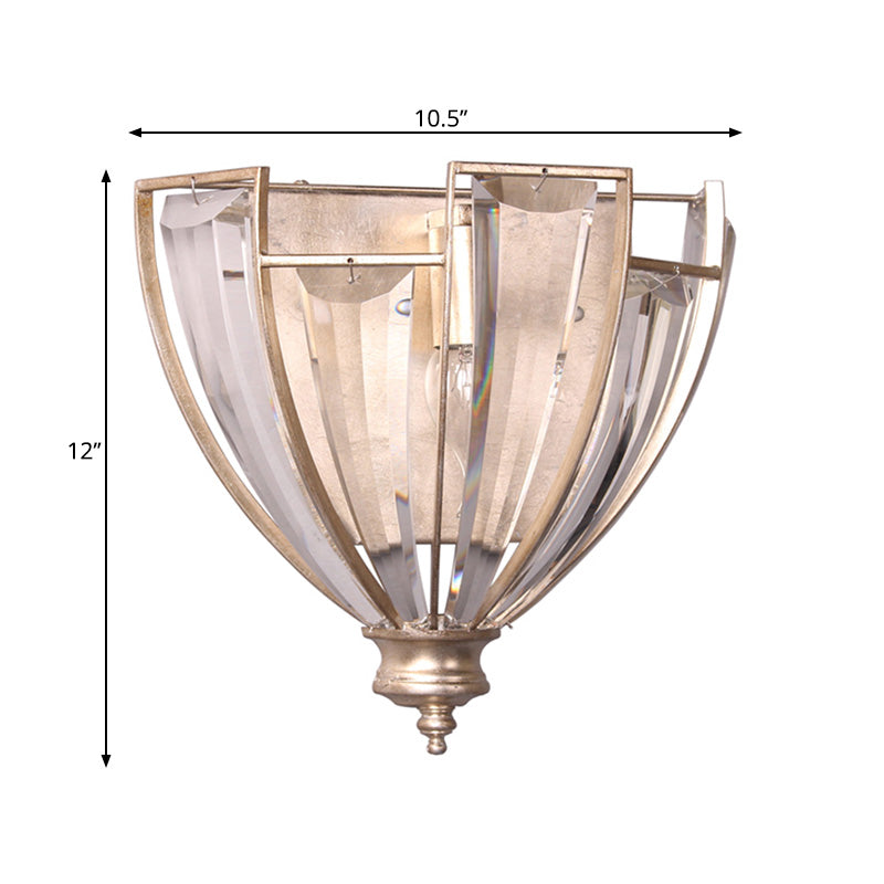 Bowl Shape Wall Sconce Vintage Style Clear Crystal 1 Bulb Bedroom Wall Lighting in Gold Finish Clearhalo 'Modern wall lights' 'Modern' 'Wall Lamps & Sconces' 'Wall Lights' Lighting' 224614