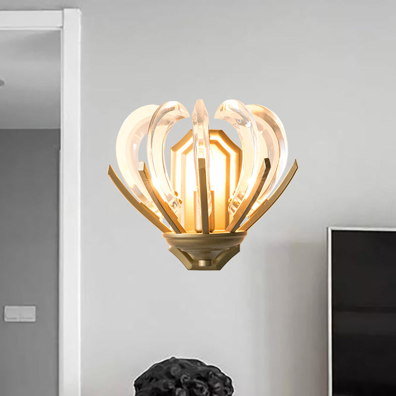 Flower Design Wall Sconce Vintage Stylish Clear Crystal 1 Light Gold Finish Wall Light Fixture for Bedroom Gold Clearhalo 'Modern wall lights' 'Modern' 'Wall Lamps & Sconces' 'Wall Lights' Lighting' 224615