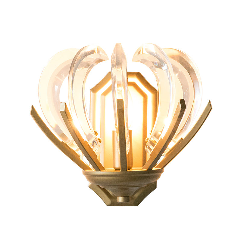 Flower Design Wall Sconce Vintage Stylish Clear Crystal 1 Light Gold Finish Wall Light Fixture for Bedroom Clearhalo 'Modern wall lights' 'Modern' 'Wall Lamps & Sconces' 'Wall Lights' Lighting' 224617