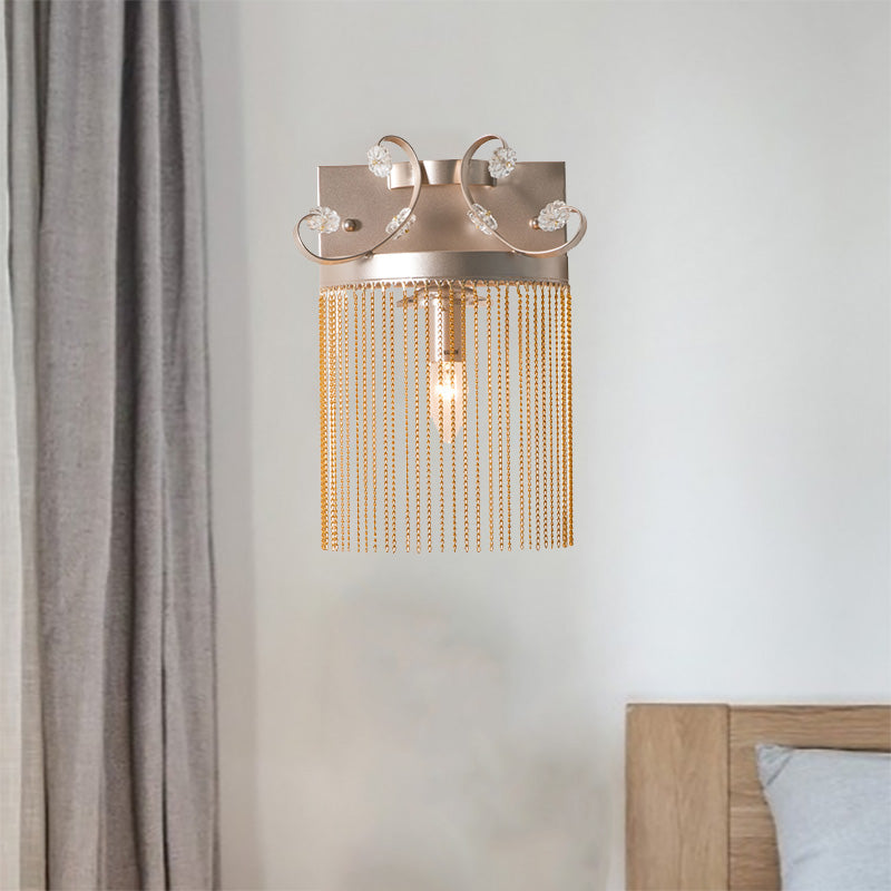 Aluminum Tassel Wall Light Fixture Vintage Style 1 Bulb Gold Finish Wall Lamp with Clear Crystal Accent Clearhalo 'Modern wall lights' 'Modern' 'Wall Lamps & Sconces' 'Wall Lights' Lighting' 224620