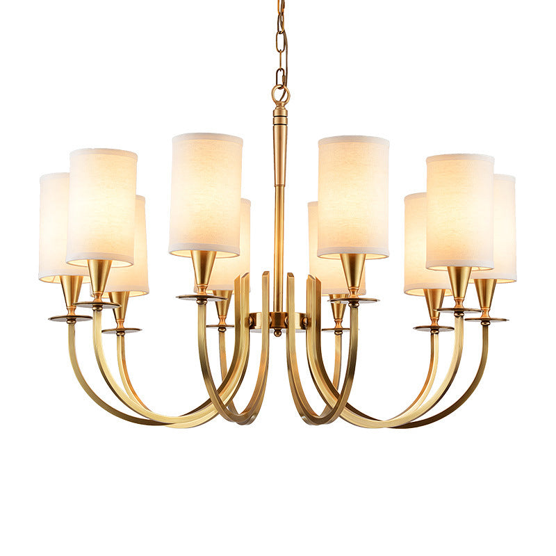 Cylinder Fabric Chandelier Light Minimalism Living Room Pendant Light Fixture in Brass Clearhalo 'Ceiling Lights' 'Chandeliers' Lighting' options 2246230