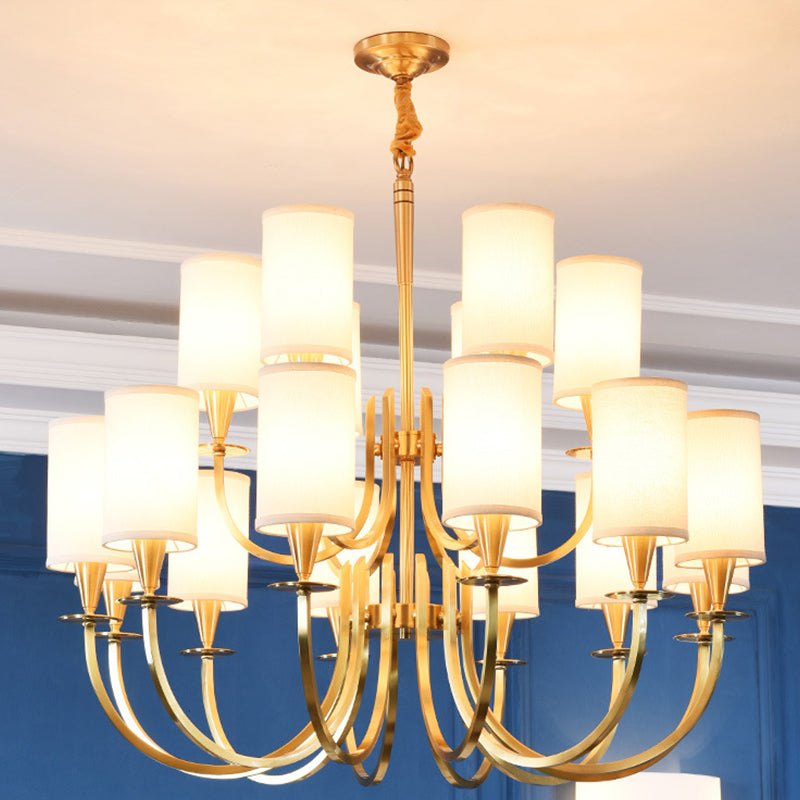 Cylinder Fabric Chandelier Light Minimalism Living Room Pendant Light Fixture in Brass Clearhalo 'Ceiling Lights' 'Chandeliers' Lighting' options 2246232