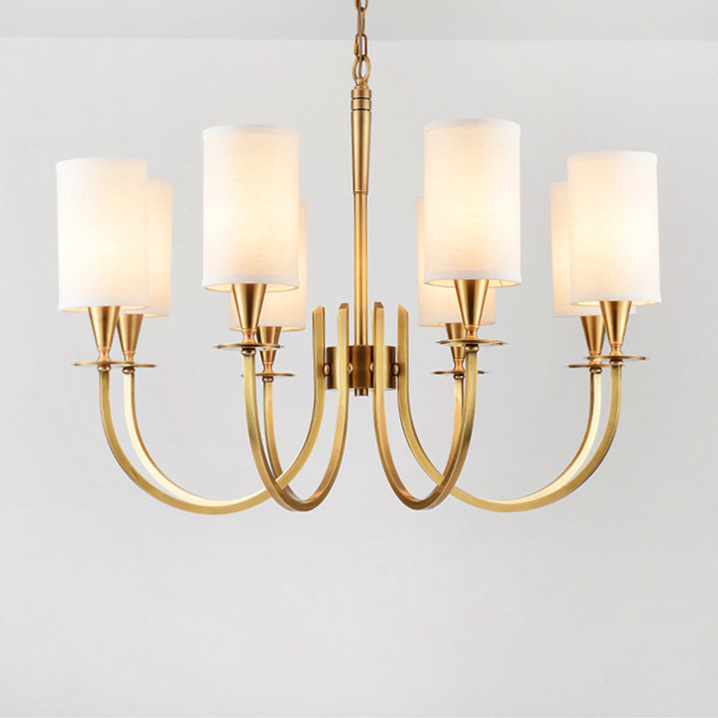 Cylinder Fabric Chandelier Light Minimalism Living Room Pendant Light Fixture in Brass 8 Brass Clearhalo 'Ceiling Lights' 'Chandeliers' Lighting' options 2246234_76afe383-6293-4f01-8610-b9a0eb1eb01b