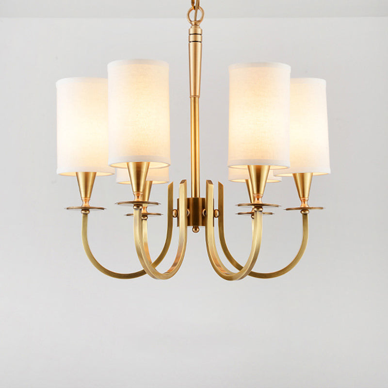 Cylinder Fabric Chandelier Light Minimalism Living Room Pendant Light Fixture in Brass 6 Brass Clearhalo 'Ceiling Lights' 'Chandeliers' Lighting' options 2246235_a33dc9eb-a9a5-4f77-a4ec-75538532447c