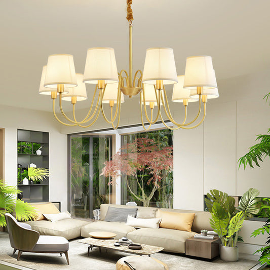 Fabric Bucket Shade Suspension Light Simplicity Living Room Chandelier Light in Brass Clearhalo 'Ceiling Lights' 'Chandeliers' Lighting' options 2246238