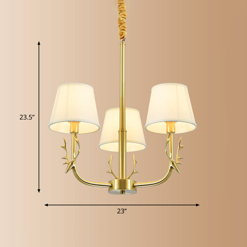 Traditional Bucket Ceiling Lighting Fabric Chandelier Light Fixture with Deer Decor in Brass 3 Brass Clearhalo 'Ceiling Lights' 'Chandeliers' Lighting' options 2246263_a782437d-f61e-404b-8801-f1c804e0beca