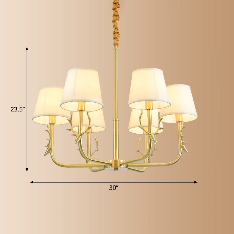 Traditional Bucket Ceiling Lighting Fabric Chandelier Light Fixture with Deer Decor in Brass 6 Brass Clearhalo 'Ceiling Lights' 'Chandeliers' Lighting' options 2246264_0a0cd48e-ffde-4bd6-b8b4-939d5183ee88