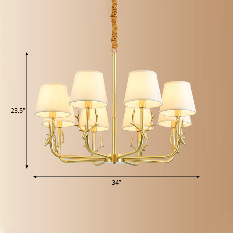 Traditional Bucket Ceiling Lighting Fabric Chandelier Light Fixture with Deer Decor in Brass 8 Brass Clearhalo 'Ceiling Lights' 'Chandeliers' Lighting' options 2246265_6231feab-28f0-4e91-9c24-2650faa62c6d