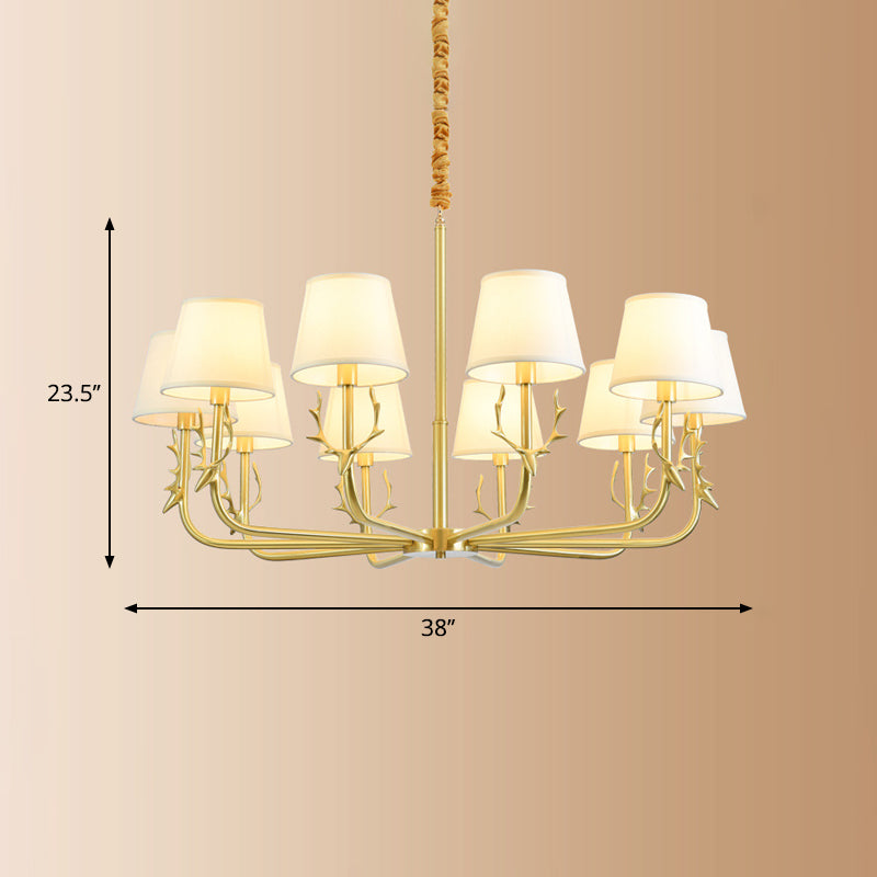 Traditional Bucket Ceiling Lighting Fabric Chandelier Light Fixture with Deer Decor in Brass 10 Brass Clearhalo 'Ceiling Lights' 'Chandeliers' Lighting' options 2246266_becc7e09-3437-4ea1-a26a-f52c625b4eb6